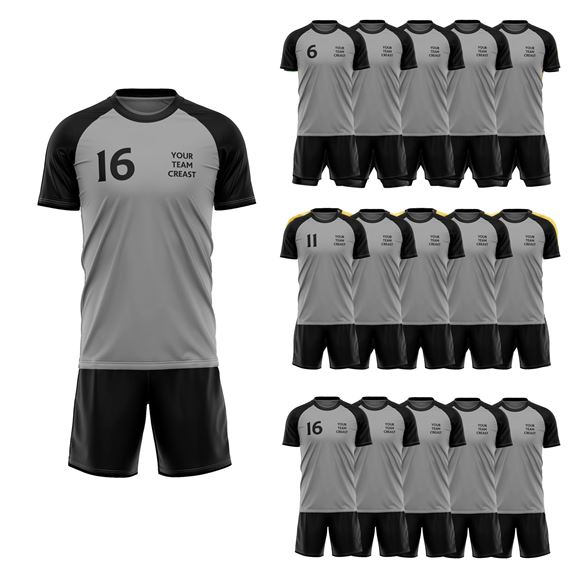Picture of Lot of 15 Unisex Soccer Apparel (Jersey and Shorts) Custom Made for You in Any Ten Sizes with Numbers and Logo. Style 218