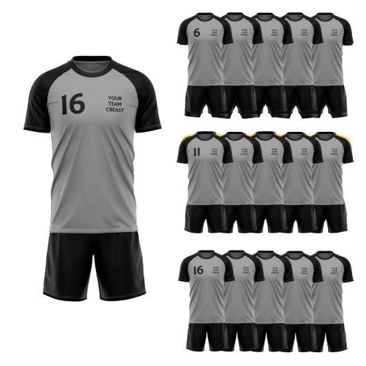 Picture of Lot of 15 Unisex Soccer Apparel (Jersey and Shorts) Custom Made for You in Any Ten Sizes with Numbers and Logo. Style 218