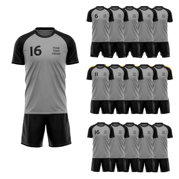 Picture of Lot of 15 Unisex Soccer Apparel (Jersey and Shorts) Custom Made for You in Any Ten Sizes with Numbers and Logo. Style 218