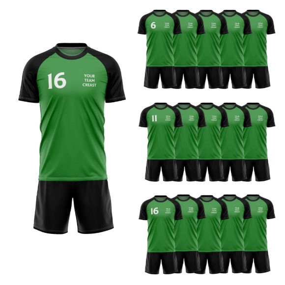Picture of Lot of 15 Unisex Soccer Apparel (Jersey and Shorts) Custom Made for You in Any Ten Sizes with Numbers and Logo. Style 218