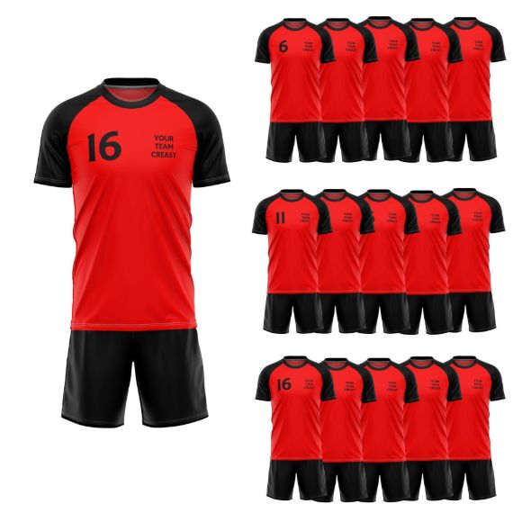 Picture of Lot of 15 Unisex Soccer Apparel (Jersey and Shorts) Custom Made for You in Any Ten Sizes with Numbers and Logo. Style 218