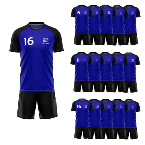 Picture of Lot of 15 Unisex Soccer Apparel (Jersey and Shorts) Custom Made for You in Any Ten Sizes with Numbers and Logo. Style 218