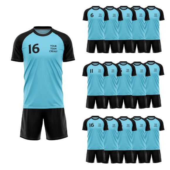 Picture of Lot of 15 Unisex Soccer Apparel (Jersey and Shorts) Custom Made for You in Any Ten Sizes with Numbers and Logo. Style 218