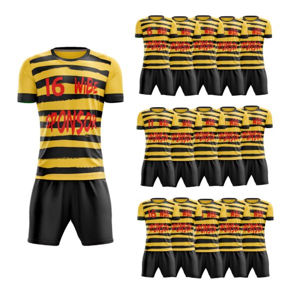 Picture of Lot of 15 Unisex Soccer Apparel (Jersey and Shorts) Custom Made for You in Any Ten Sizes with Numbers and Logo. Style 126.