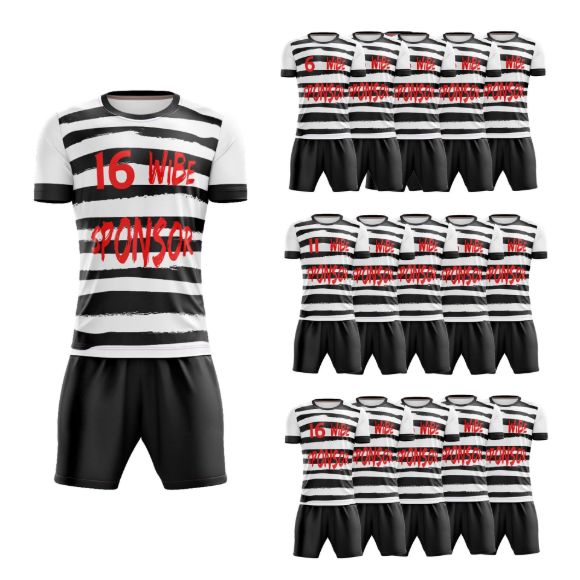 Picture of Lot of 15 Unisex Soccer Apparel (Jersey and Shorts) Custom Made for You in Any Ten Sizes with Numbers and Logo. Style 126.