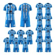 Picture of Lot of 15 Unisex Soccer Apparel (Jersey and Shorts) Custom Made for You in Any Ten Sizes with Numbers and Logo. Style 127.