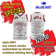 Picture of Lot of 10 Basketball Jersey Fully Decorated in a Sublimated Design. Style 5551 Special.